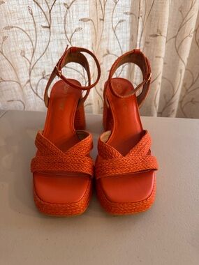 Crown Vintage Orange Braided Platform Block Heel Sandals